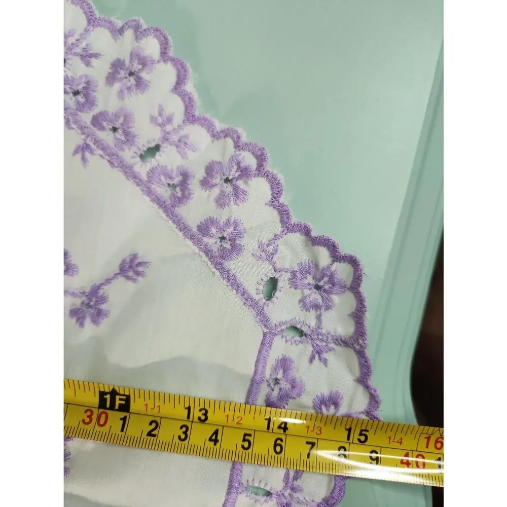 Vintage Embroidered Dresser Scarf 59x15 Purple Floral Cutwork Table Runner